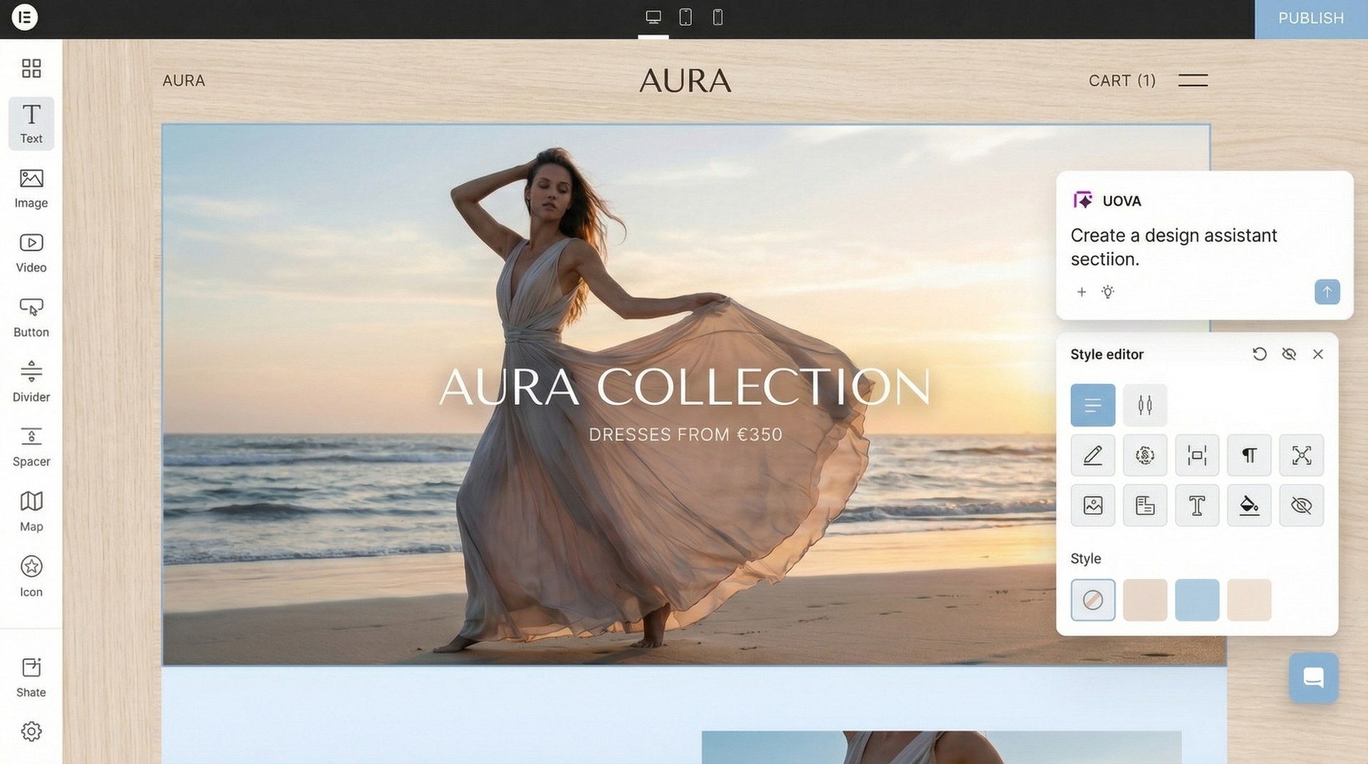 UOVA editor — ecommerce website showcase