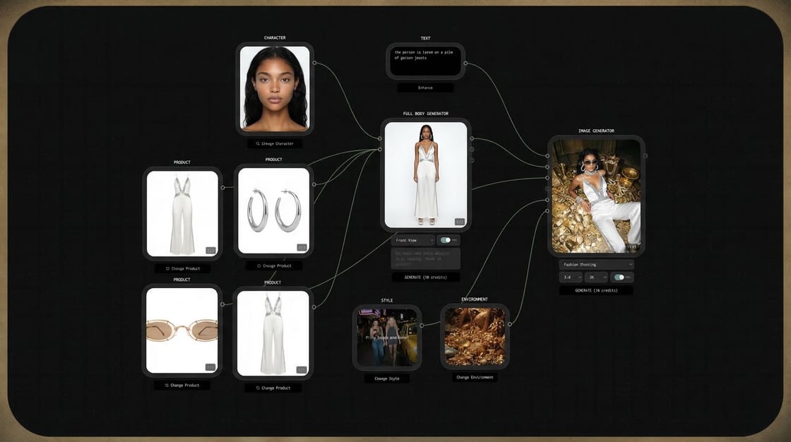 The UOVA node board composing a fashion campaign
