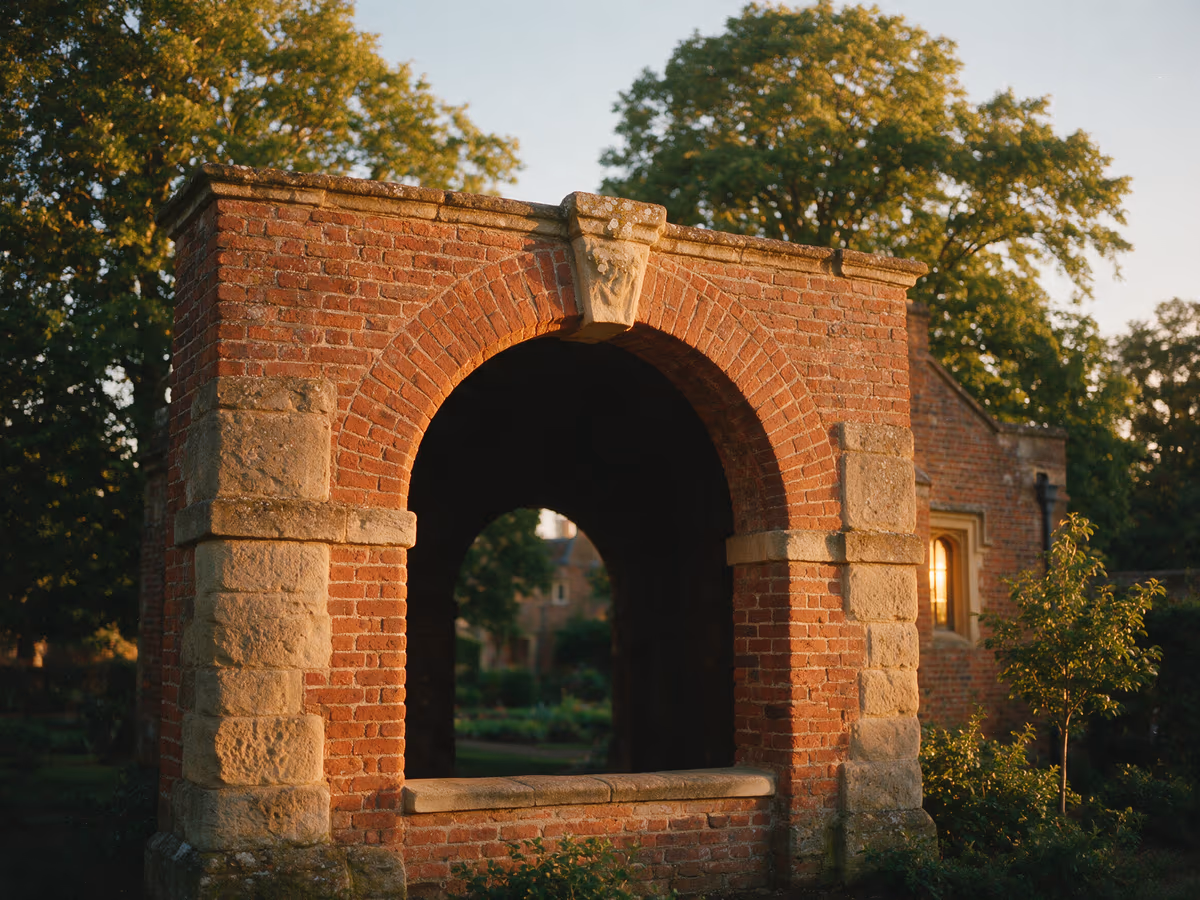 A heritage brick archway with a stone keystone