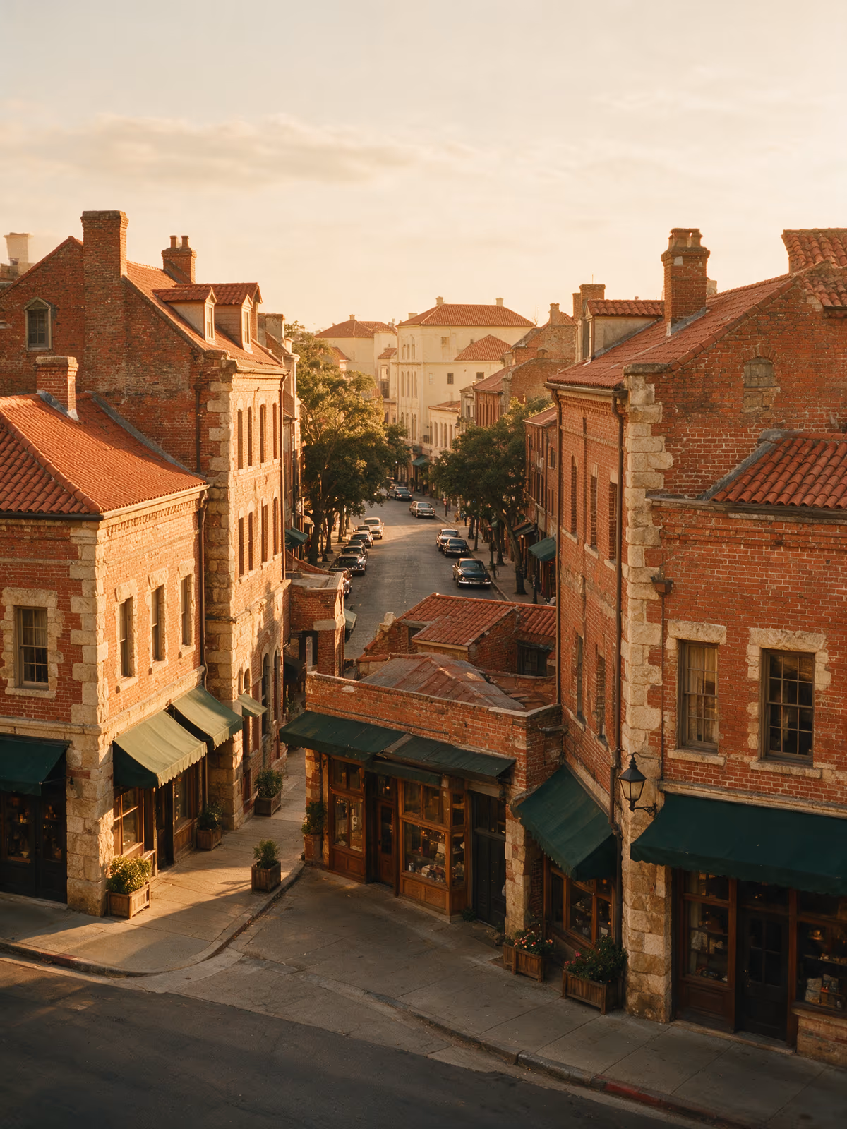 The historic quarter at golden hour