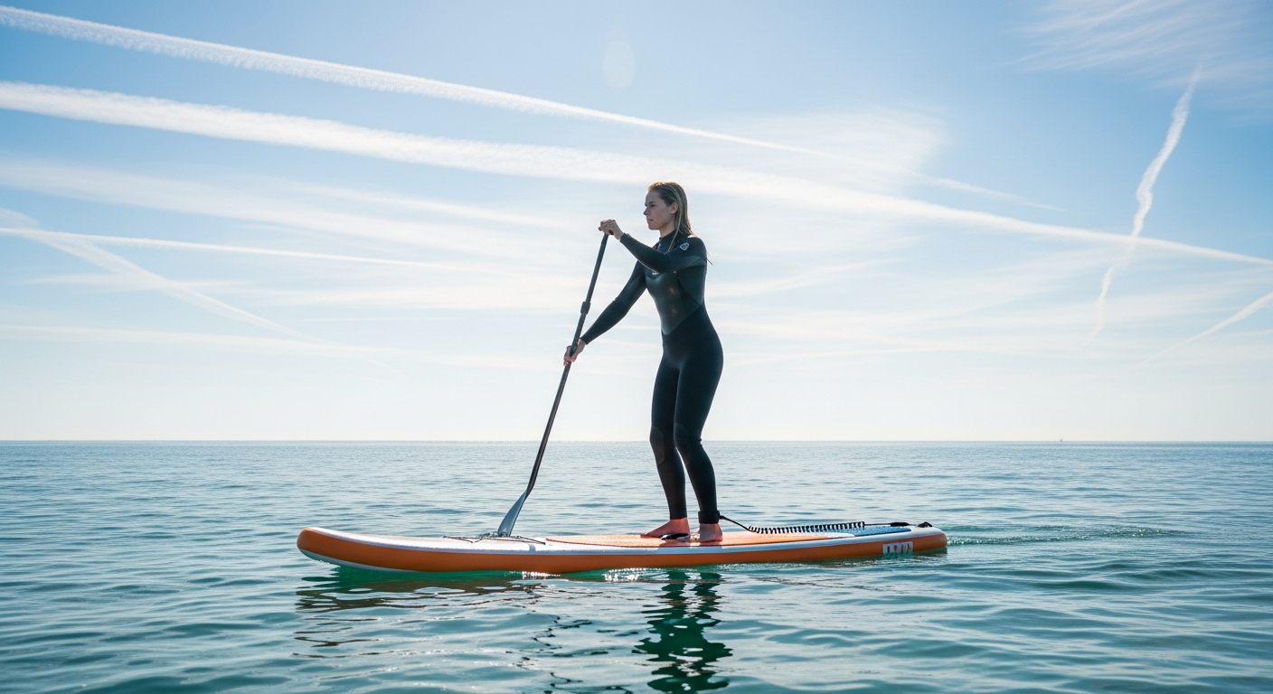 Paddleboarding on ocean
