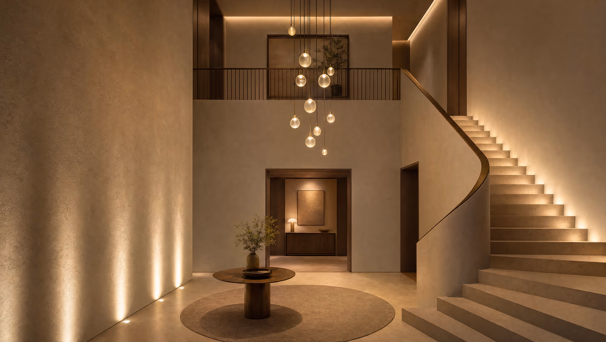 A plaster hallway at dusk
