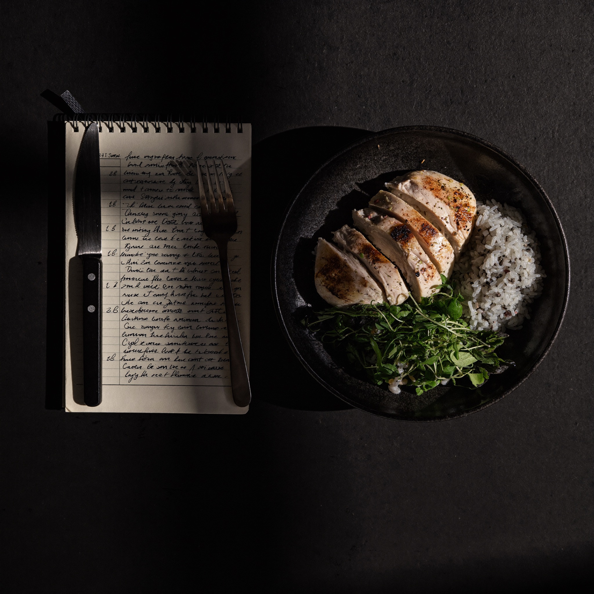 A prepared meal, overhead