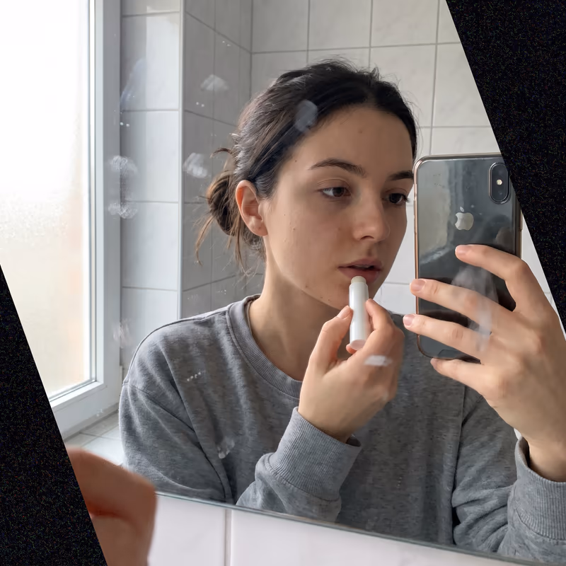 The mist on a marble bathroom shelf