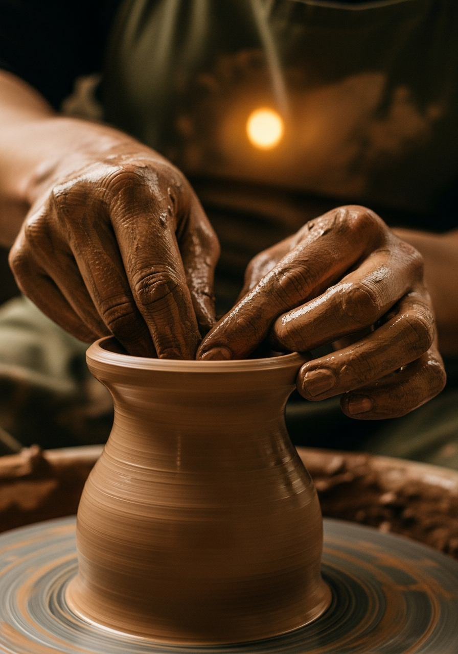 Hand forming a vase