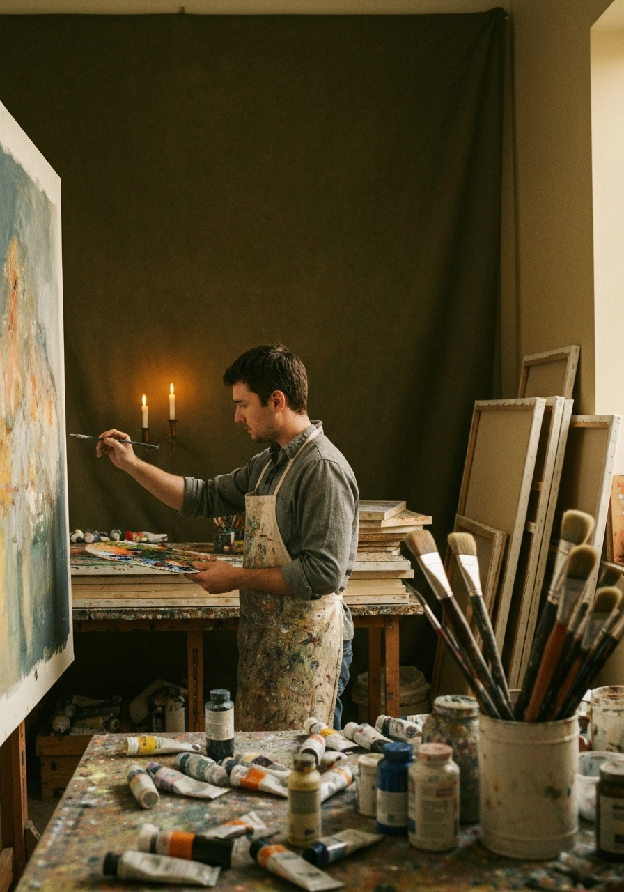 Man painting with acrylics