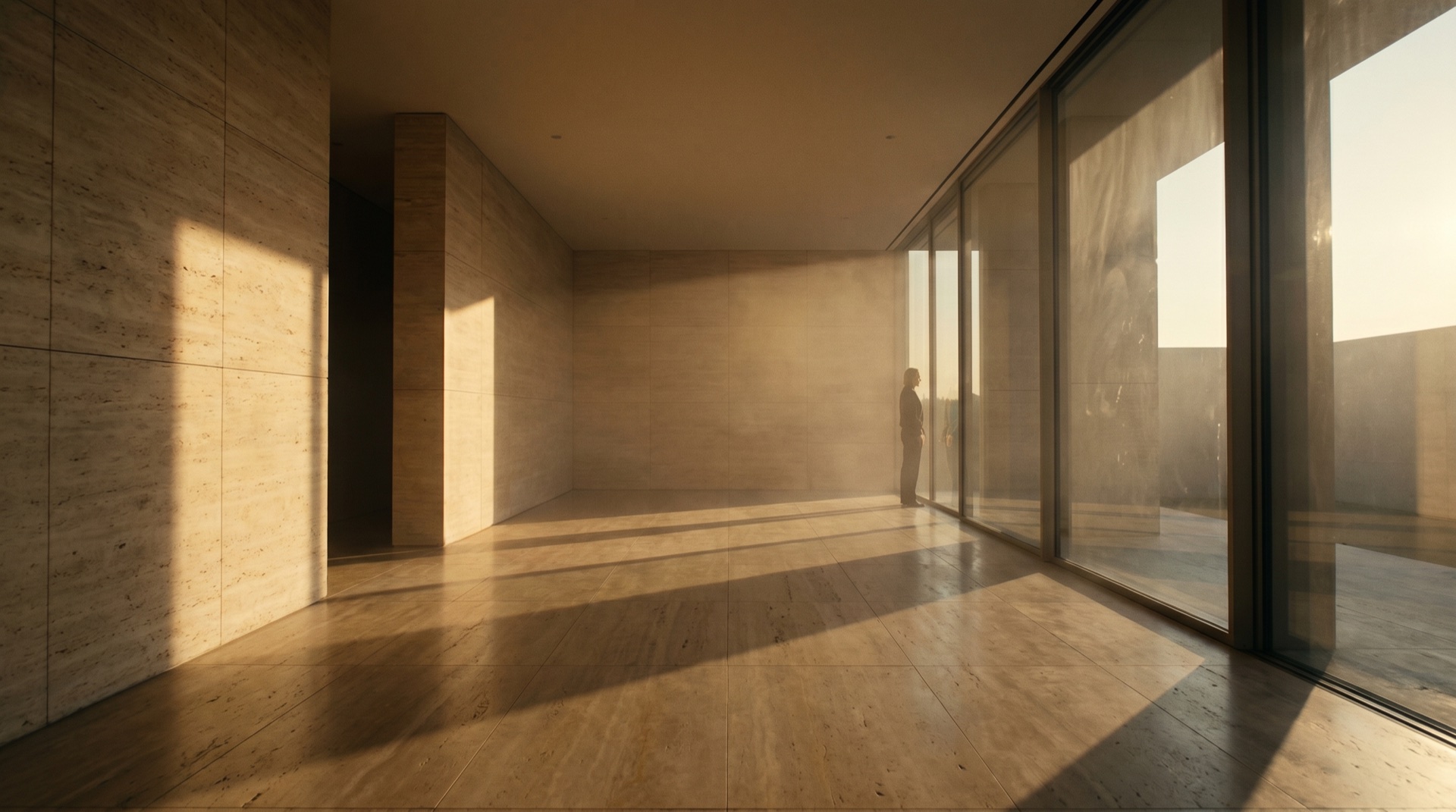 A sunlit professional services studio interior with two professionals in conversation