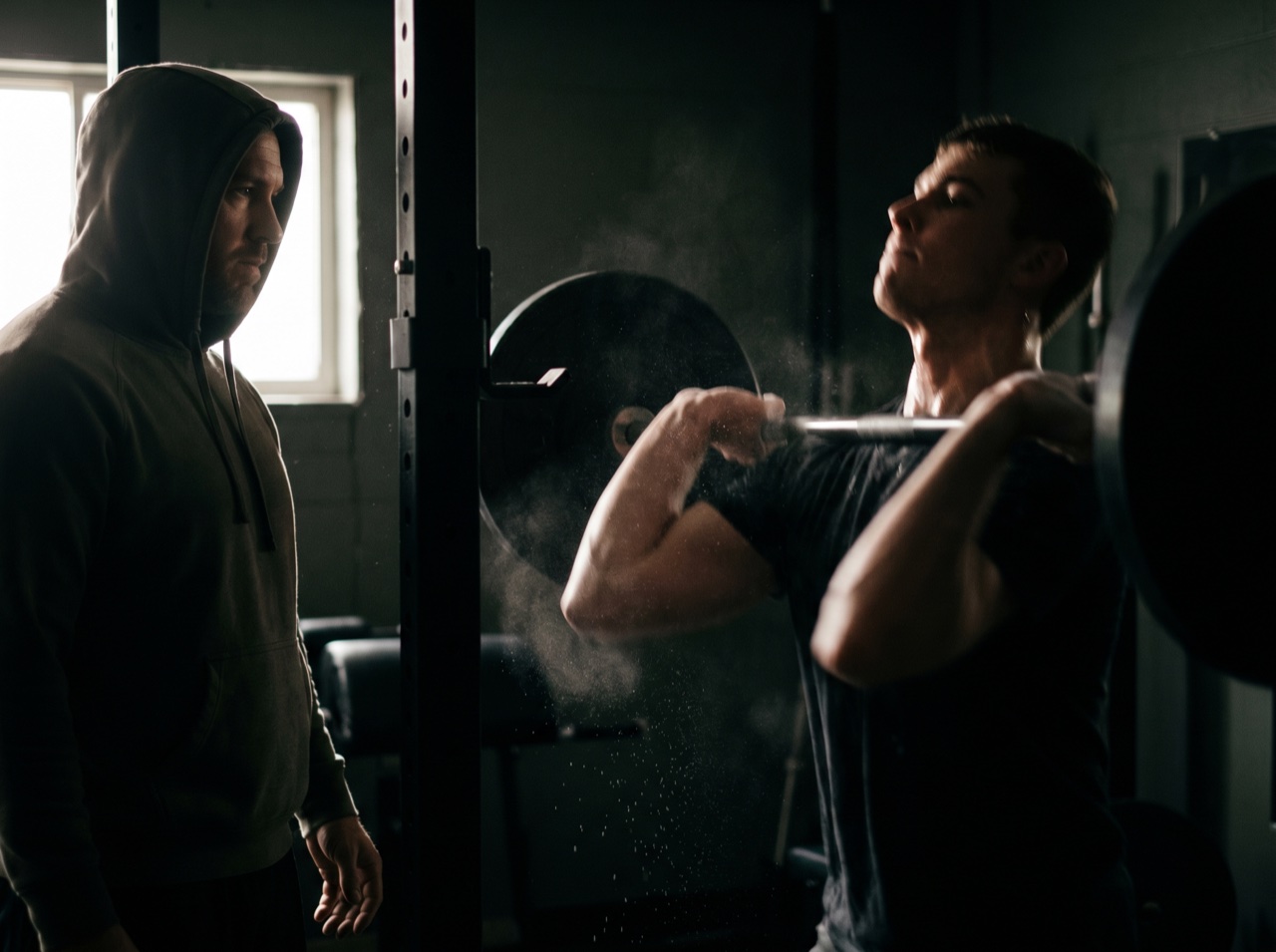 A coach watching an athlete through a working set