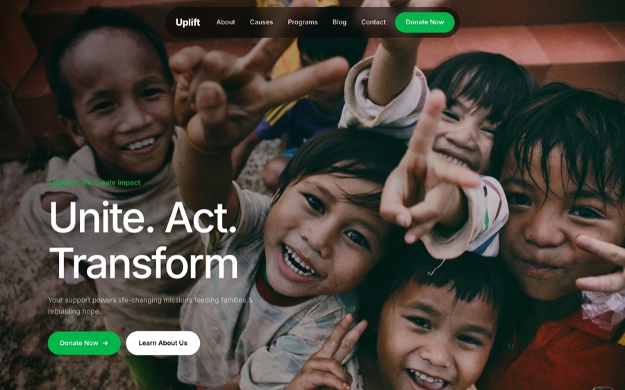 A complete nonprofit site generated with UOVA